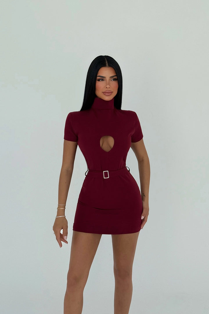 EYY Women Burgundy Camilo Belted Dress - Lowell