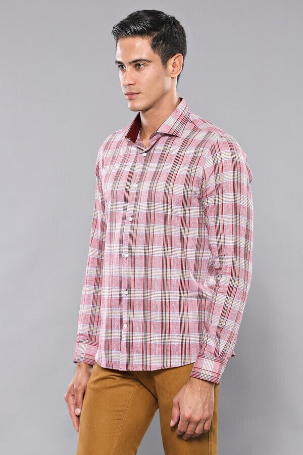 WSS Burgundy Casual Plaid Shirt  - Linton Hall