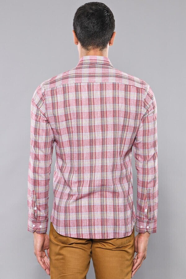 WSS Burgundy Casual Plaid Shirt  - Linton Hall