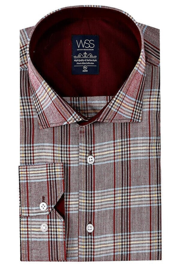 WSS Burgundy Casual Plaid Shirt  - Linton Hall