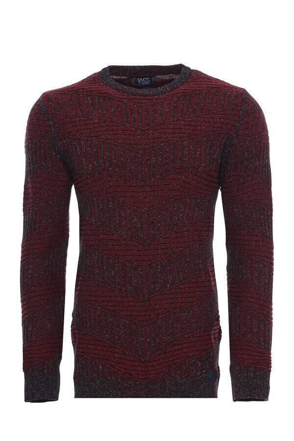 WSS Burgundy Circle Neck Patterned Knitwear  - Frankenthal