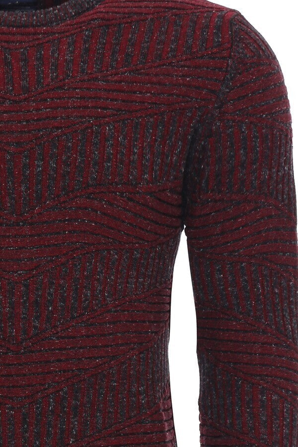 WSS Burgundy Circle Neck Patterned Knitwear  - Frankenthal