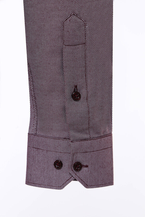 WSS Burgundy Patterned Long Sleeves Slim-Fit Shirt  - South Gate