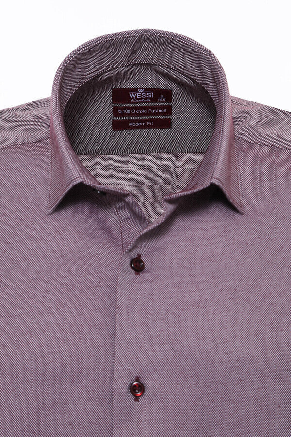 WSS Burgundy Patterned Long Sleeves Slim-Fit Shirt  - South Gate
