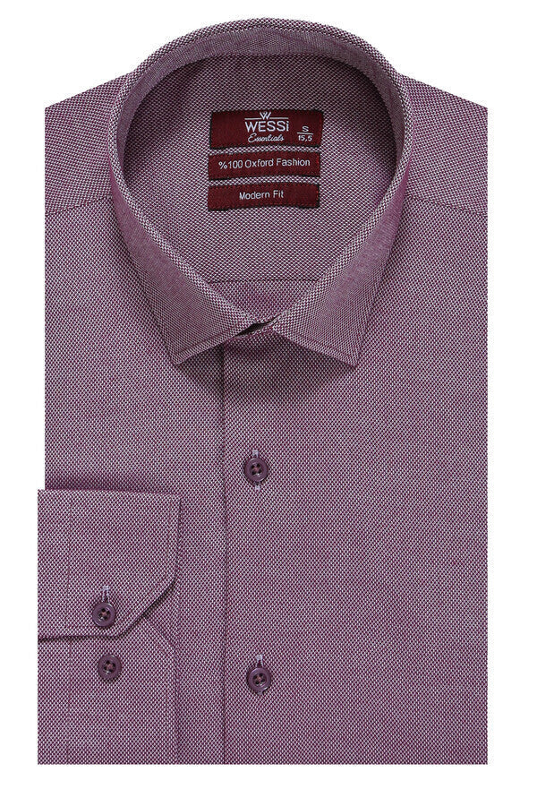 WSS Burgundy Patterned Long Sleeves Slim-Fit Shirt  - South Gate