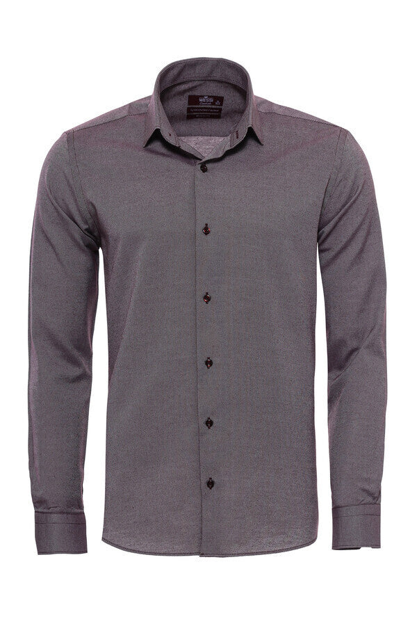 WSS Burgundy Patterned Long Sleeves Slim-Fit Shirt  - South Gate