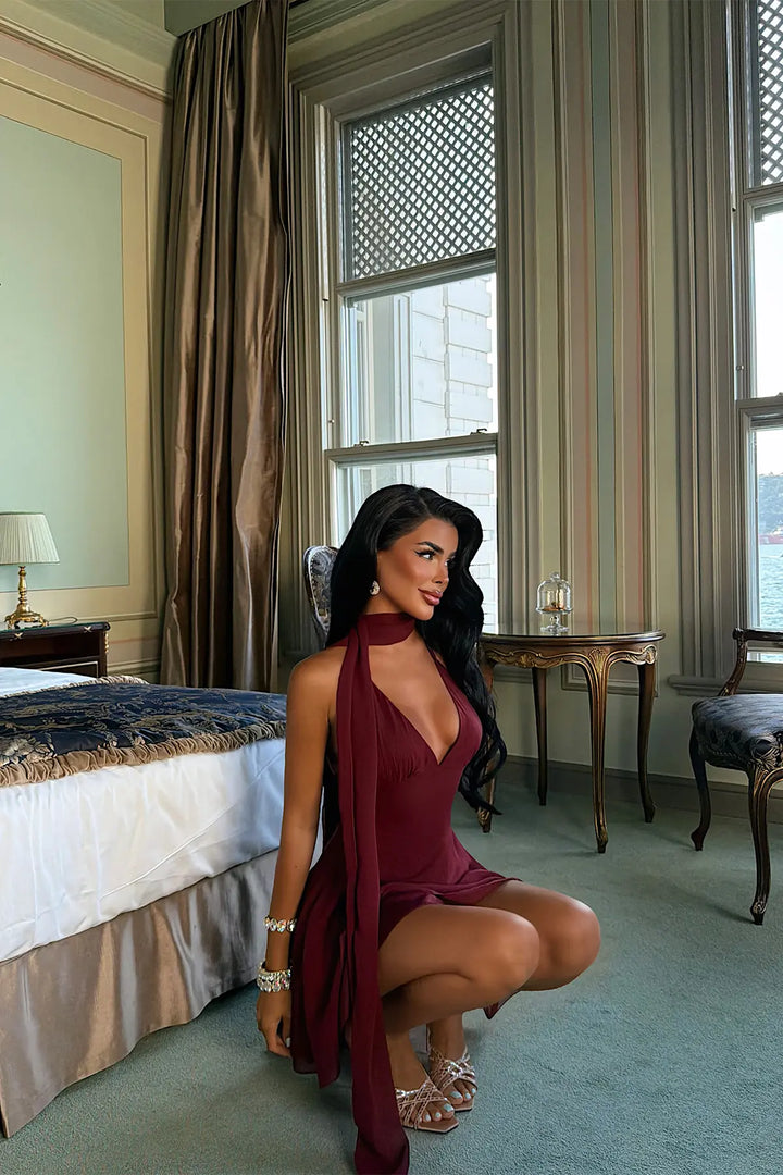 EYY Women Burgundy Shawl Detail Dress - Vendrell