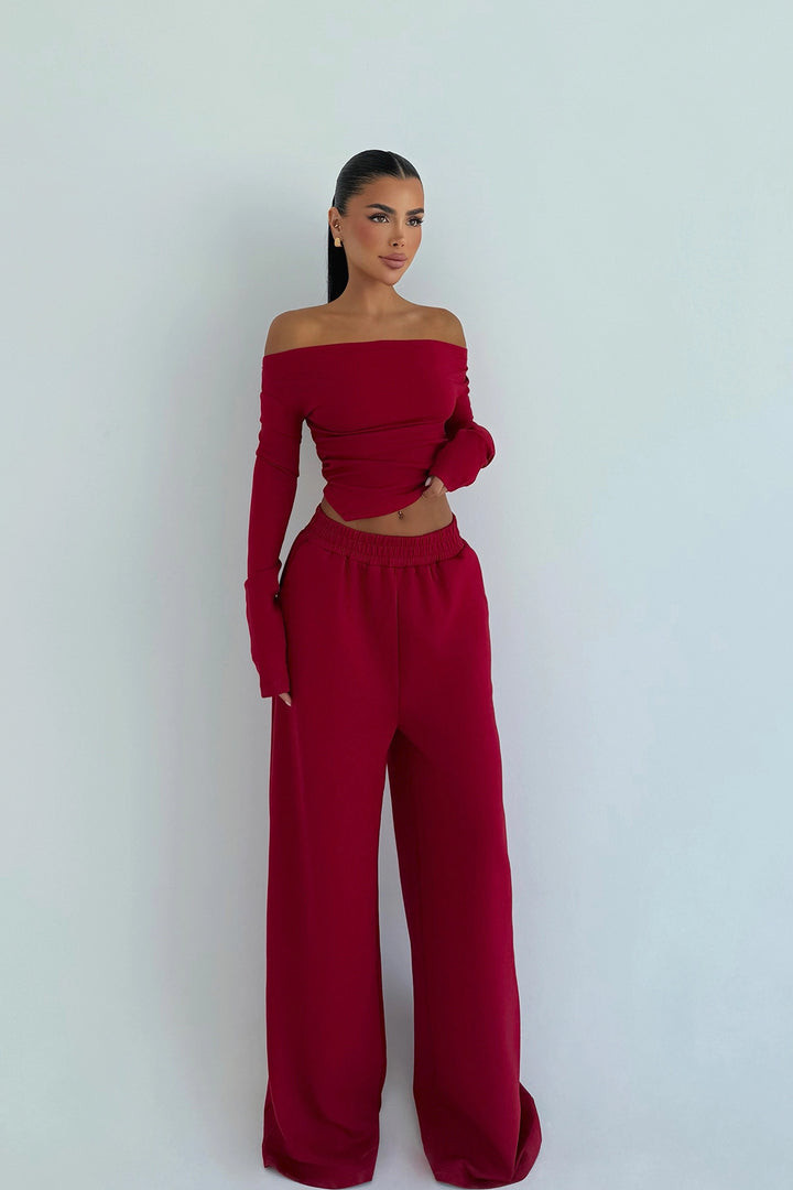 EYY Women Burgundy Chyler Tracksuit Set - Lehigh Acres