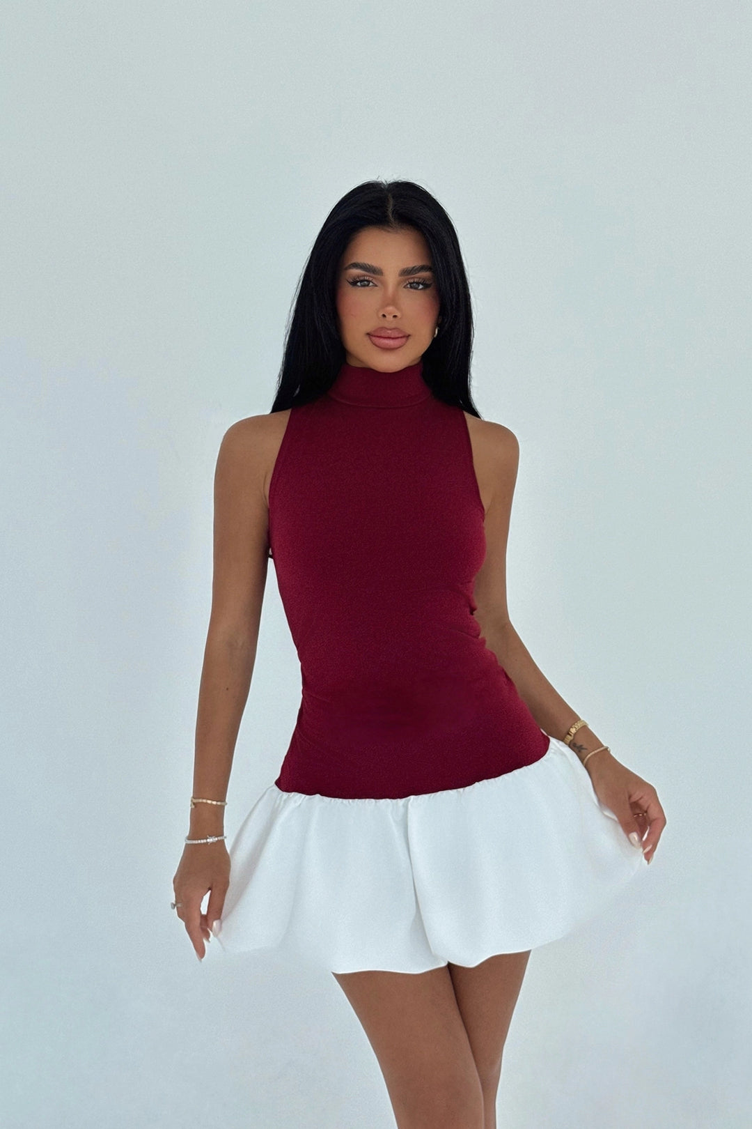 EYY Women Burgundy Two-Tone Basic Dress - Jacksonville