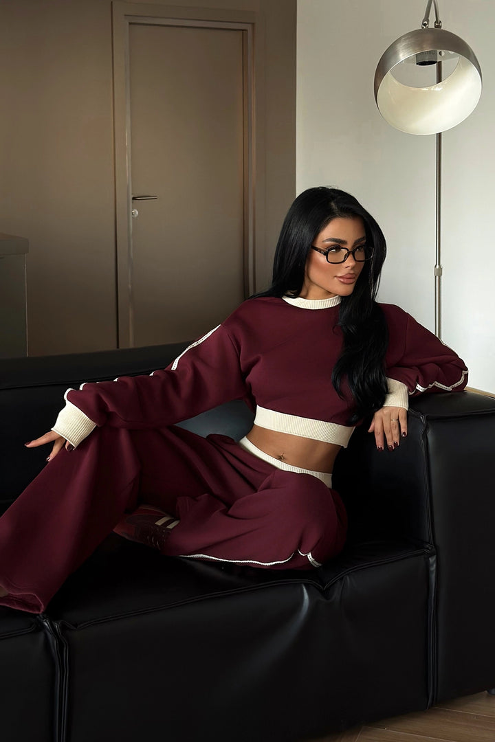 EYY Women Burgundy Two-Tone Set - Huixquilucan