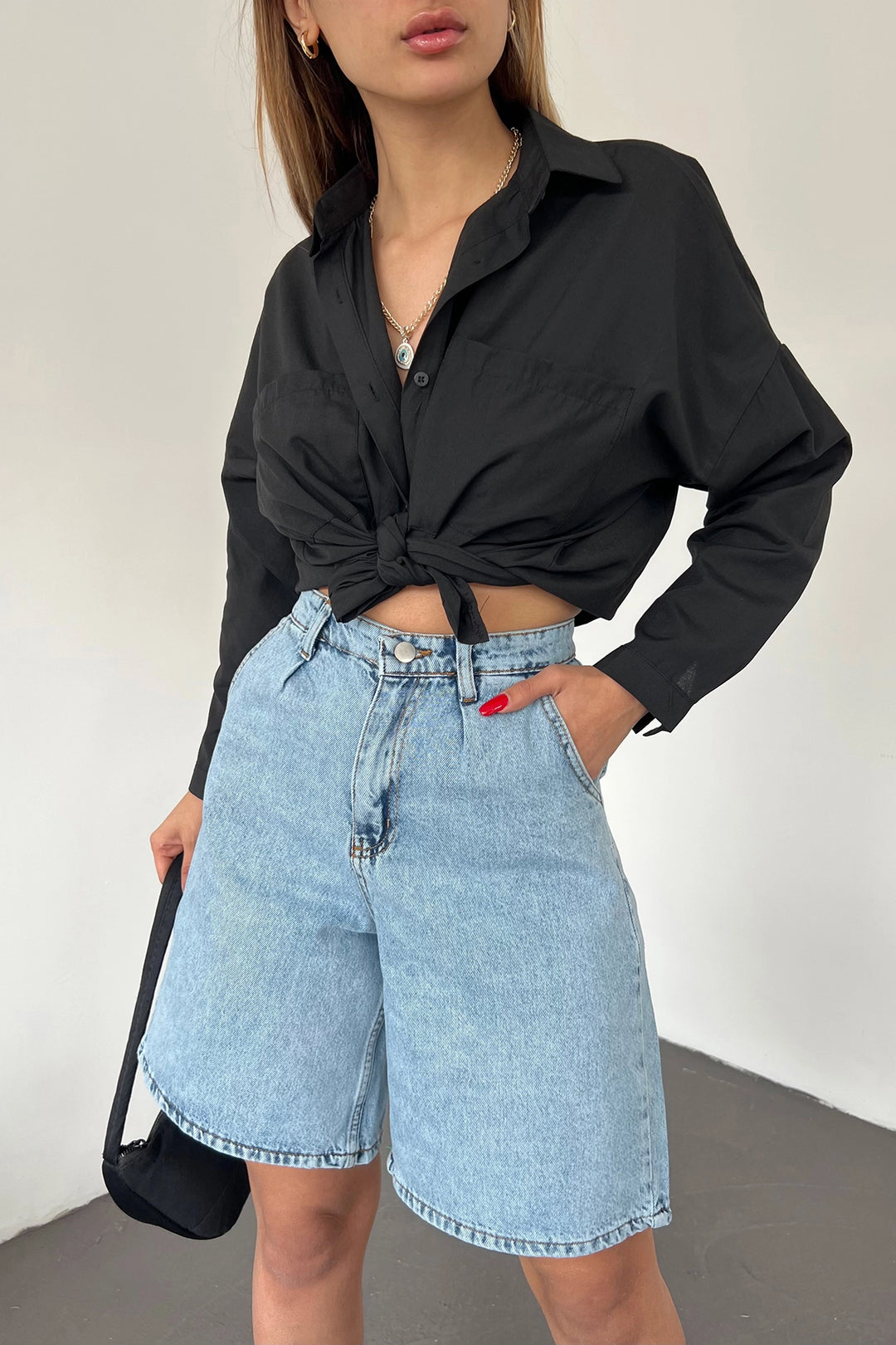 Ice Blue Double Pocket Bermuda Denim Shorts BCDF-233303 - Sydney