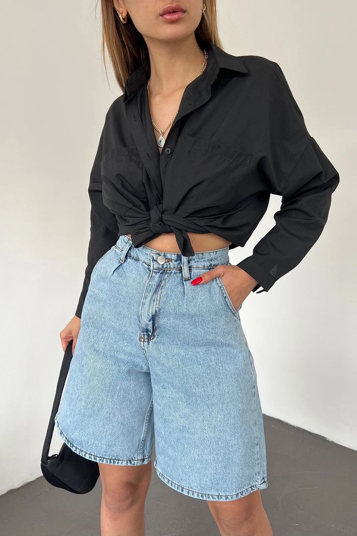Ice Blue Double Pocket Bermuda Denim Shorts BCDF-233303 - Sydney