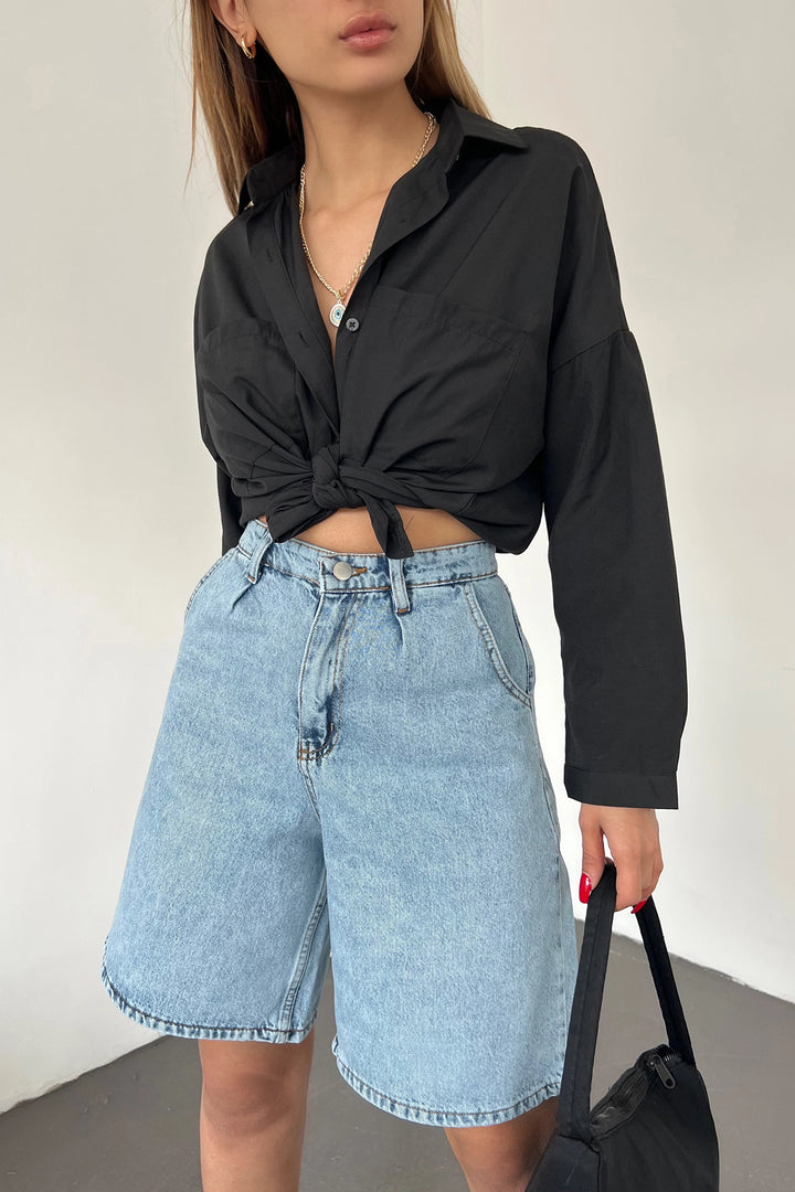 Ice Blue Double Pocket Bermuda Denim Shorts BCDF-233303 - Sydney