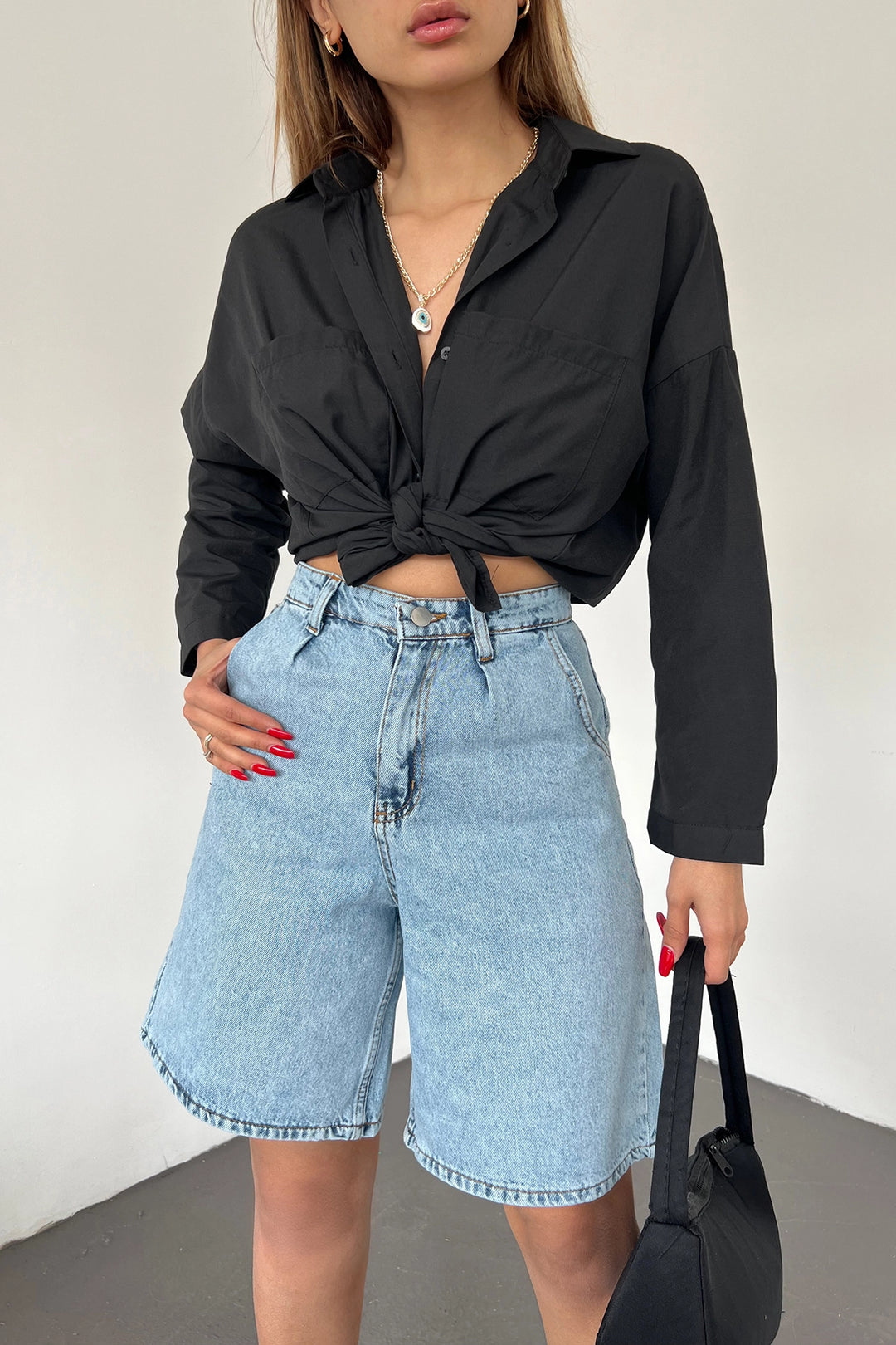 Ice Blue Double Pocket Bermuda Denim Shorts BCDF-233303 - Sydney