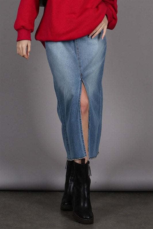 MDX Ice Blue Slit Midi Basic Women's Denim Skirt MG1558 - Leiden