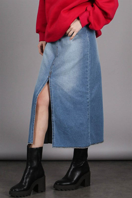 MDX Ice Blue Slit Midi Basic Women's Denim Skirt MG1558 - Leiden