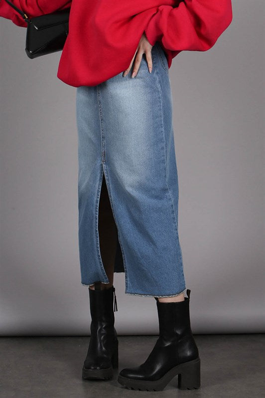 MDX Ice Blue Slit Midi Basic Women's Denim Skirt MG1558 - Leiden