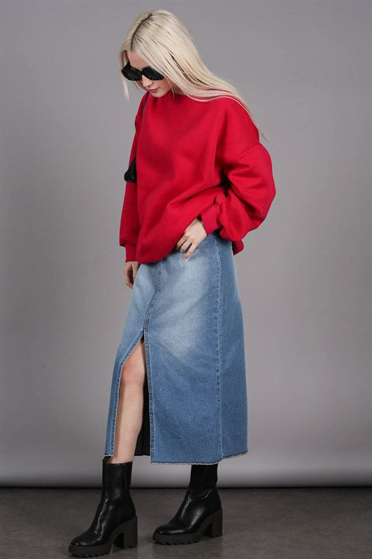 MDX Ice Blue Slit Midi Basic Women's Denim Skirt MG1558 - Leiden