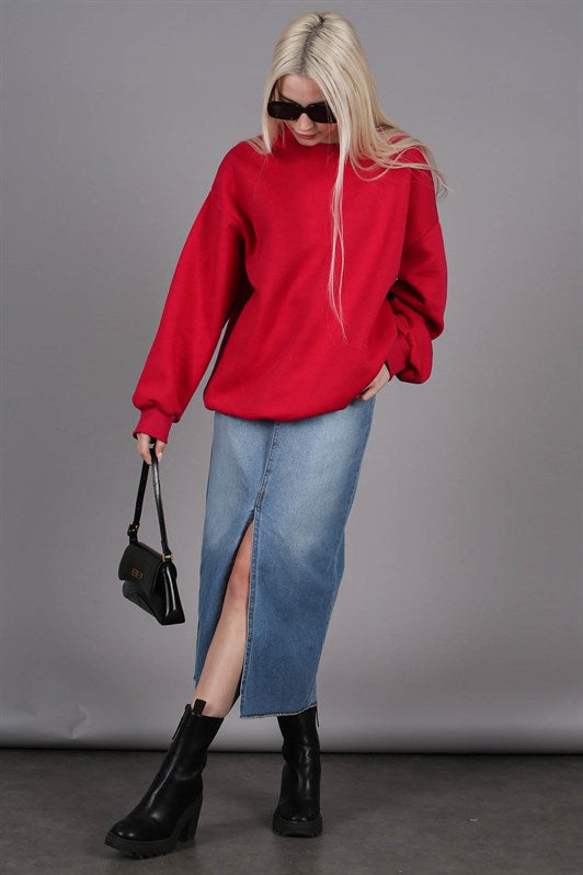 MDX Ice Blue Slit Midi Basic Women's Denim Skirt MG1558 - Leiden