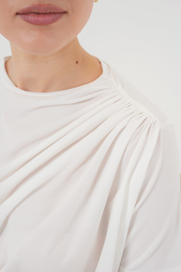BGD Women Ruffle Detailed Short Sleeve Sandy Blouse 945 - White - Huntington Station