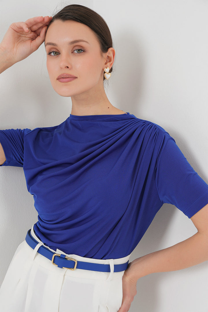 BGD Women Ruffle Detailed Short Sleeve Sandy Blouse 945 - Saks - Augusta