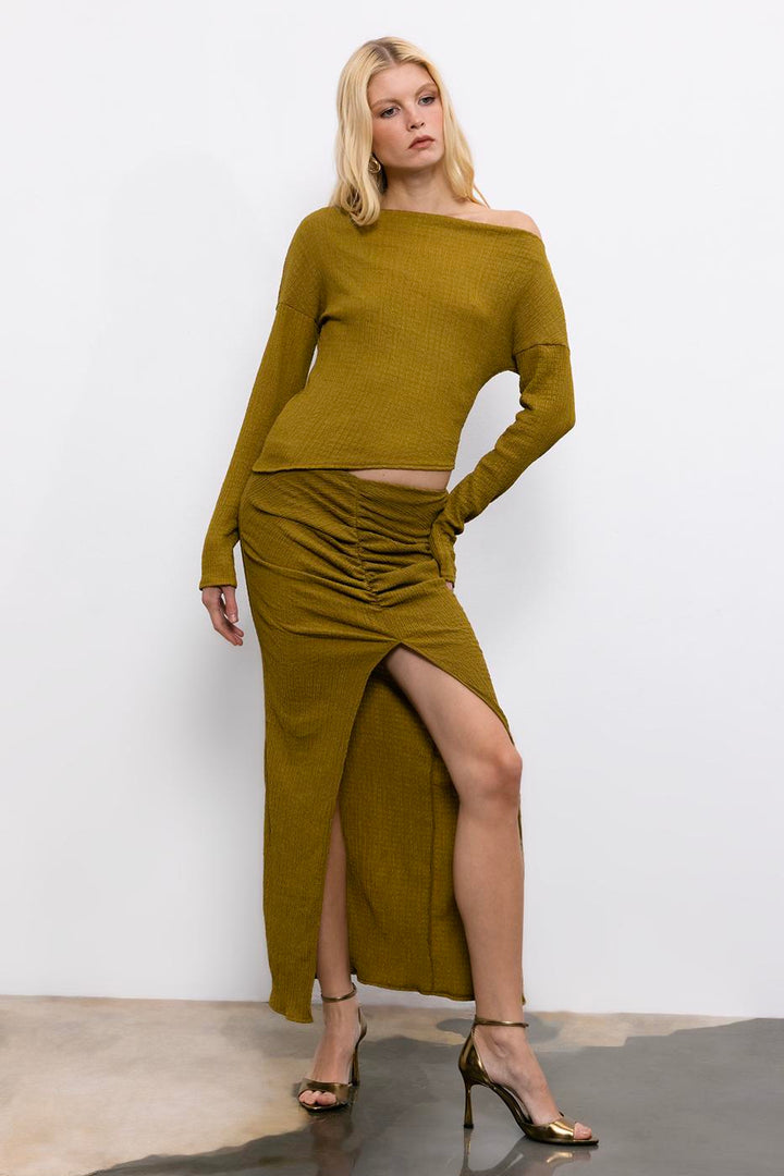 BSL Women Gathered Textured Midi Skirt - Valladolid