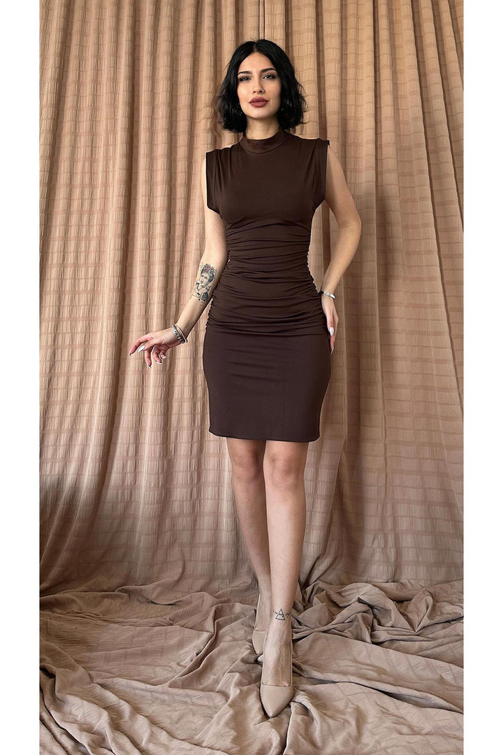 ELS Ruffled Sleeveless Dress - Brown - La Quinta
