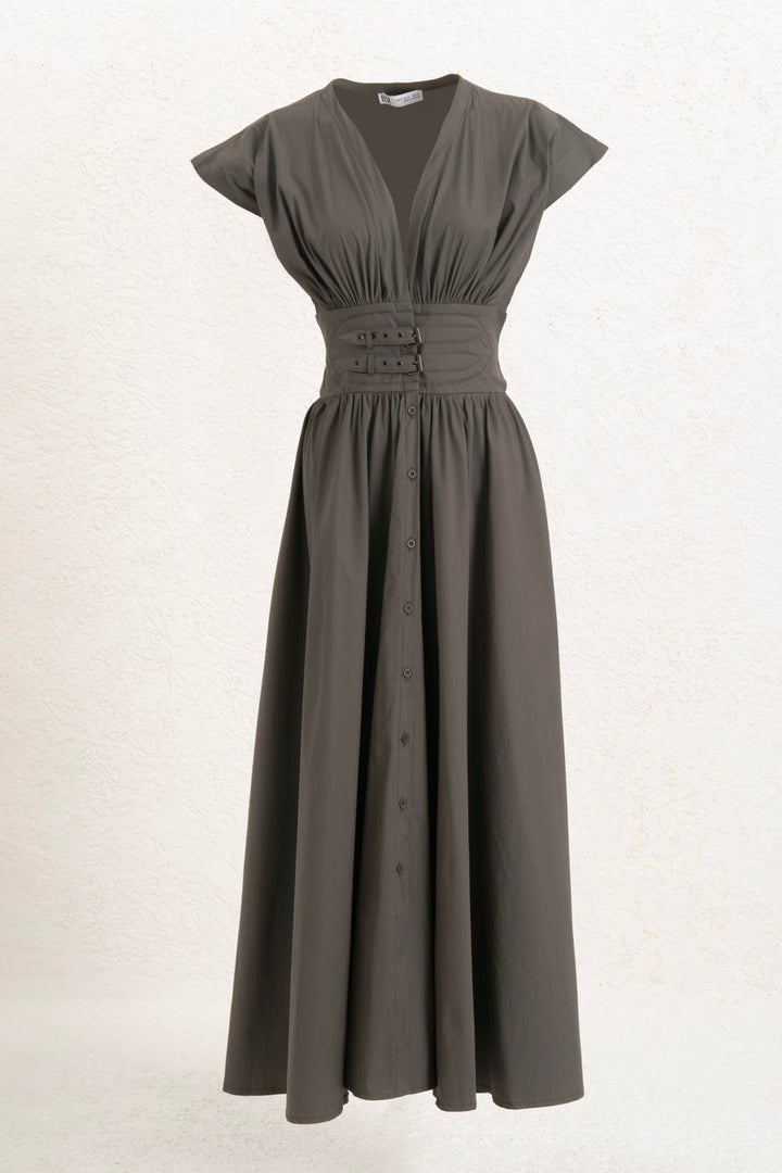 BSL Women Gathered Midi Flared Dress - Pristina