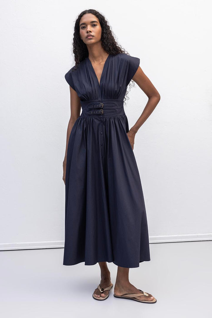 BSL Women Gathered Midi Flared Dress - Matosinhos
