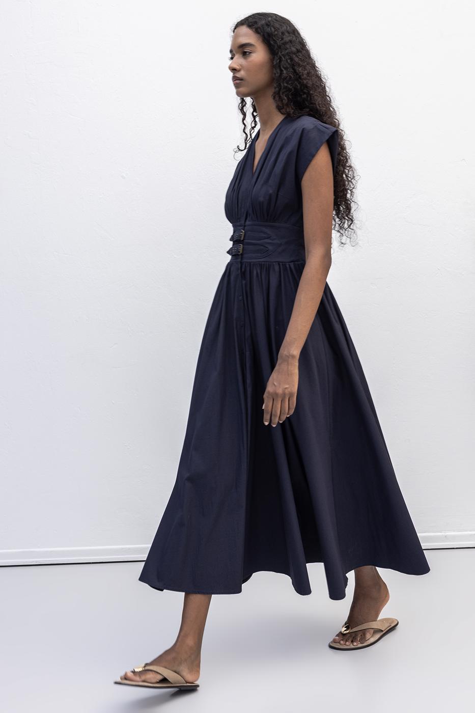 BSL Women Gathered Midi Flared Dress - Matosinhos