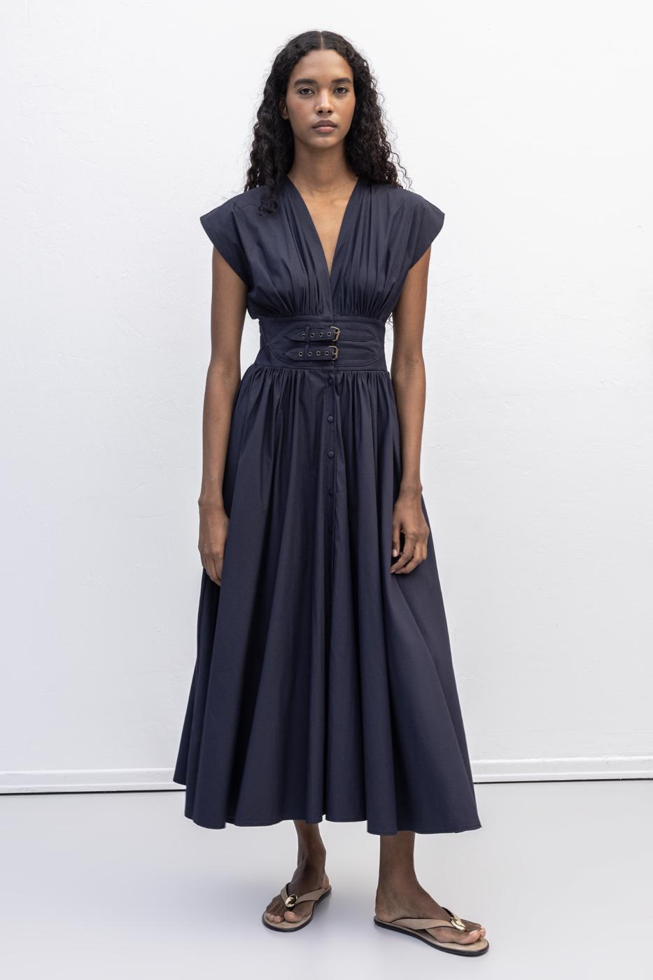 BSL Women Gathered Midi Flared Dress - Matosinhos
