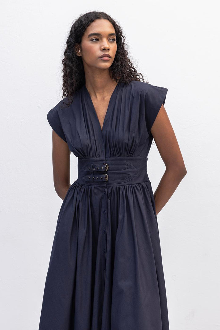 BSL Women Gathered Midi Flared Dress - Matosinhos