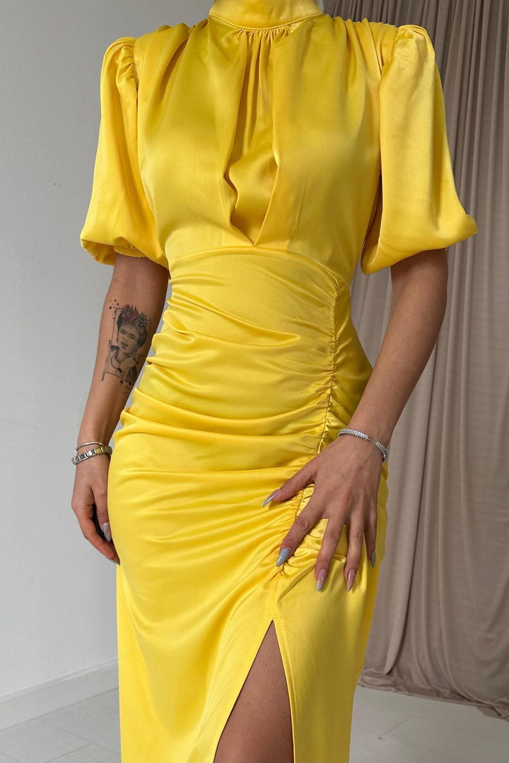 ELS Ruffled Satin Dress - Yellow - Yorba Linda