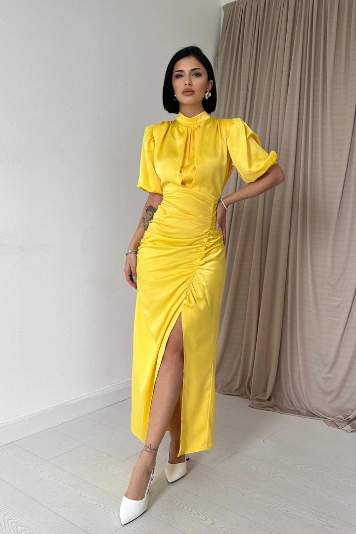 ELS Ruffled Satin Dress - Yellow - Yorba Linda