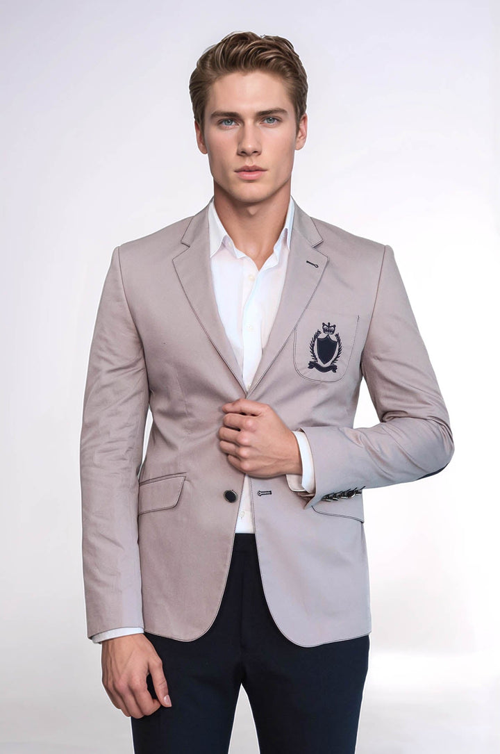 WSS 2 Buttons 3 Pockets Crested Cotton Light Pink Jacket  - Aurora