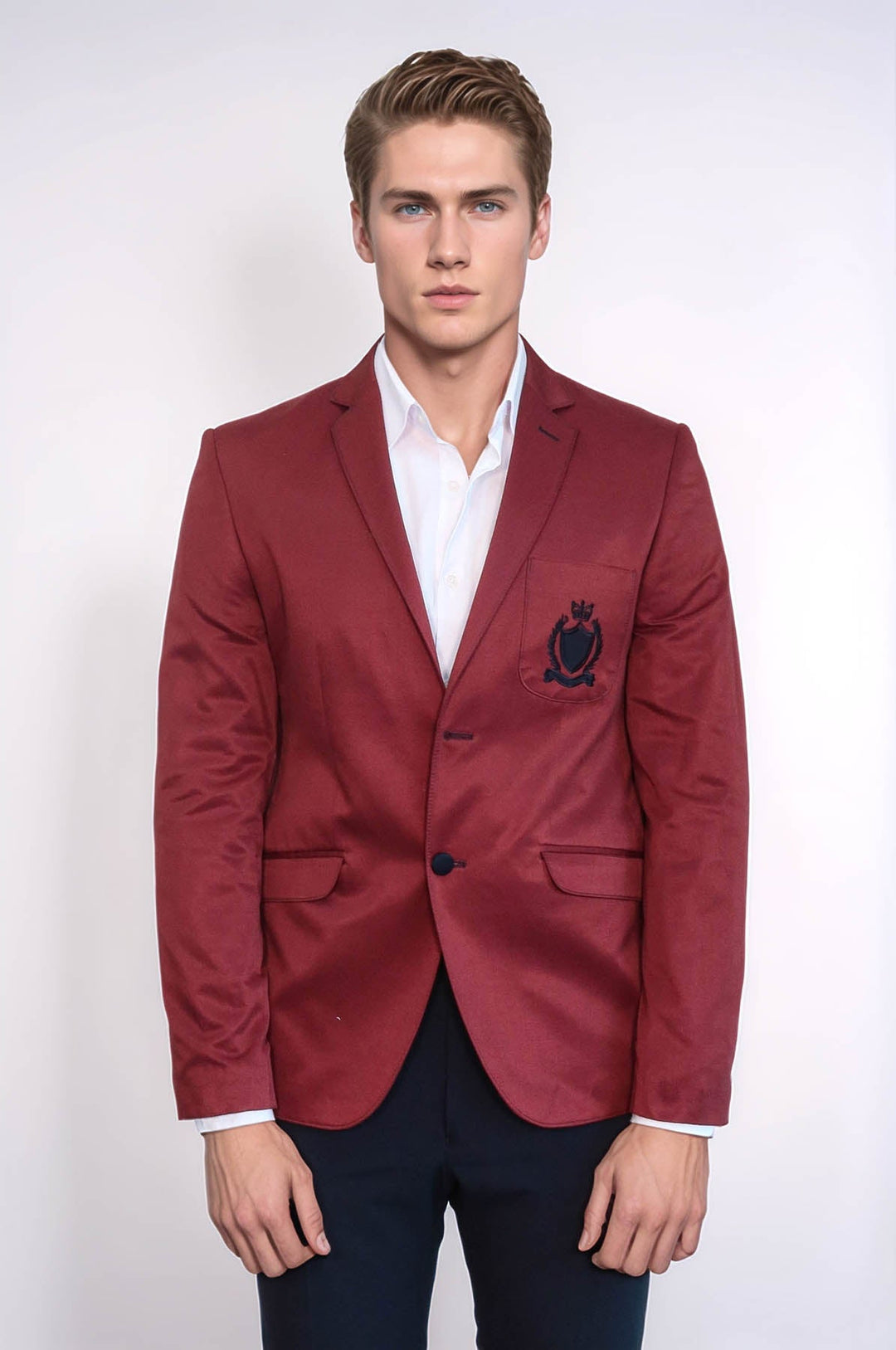WSS 2 Buttons 3 Pockets Crested Cotton Burgundy Jacket - Chino