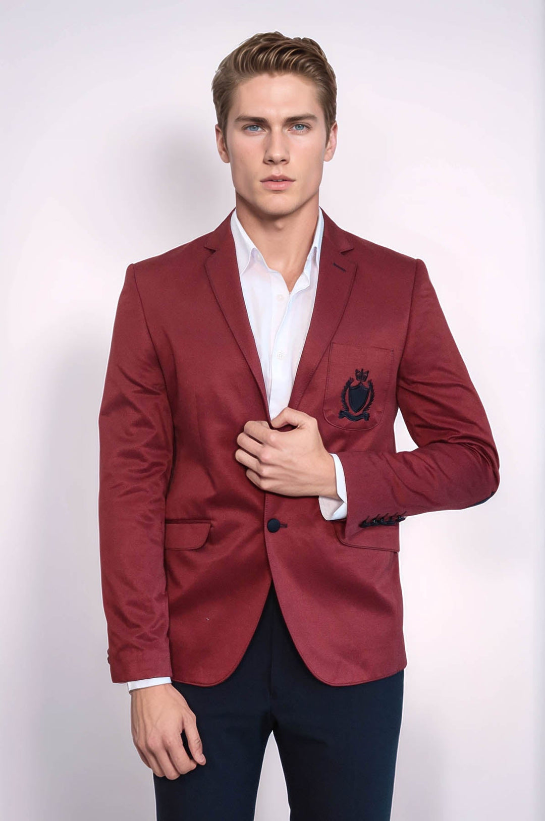 WSS 2 Buttons 3 Pockets Crested Cotton Burgundy Jacket - Chino