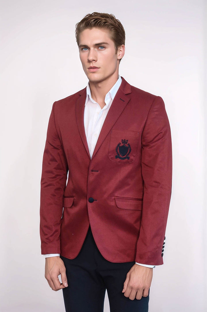 WSS 2 Buttons 3 Pockets Crested Cotton Burgundy Jacket - Chino