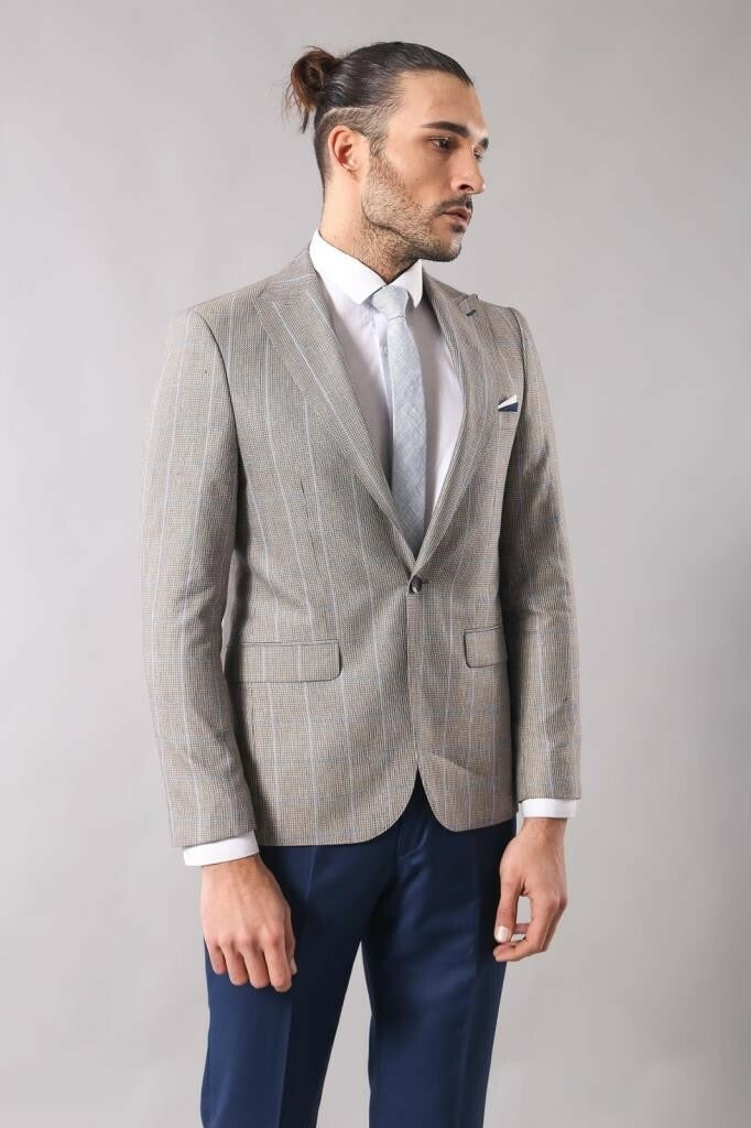 WSS Single Button Plaid Cream Blazer  - Hayward