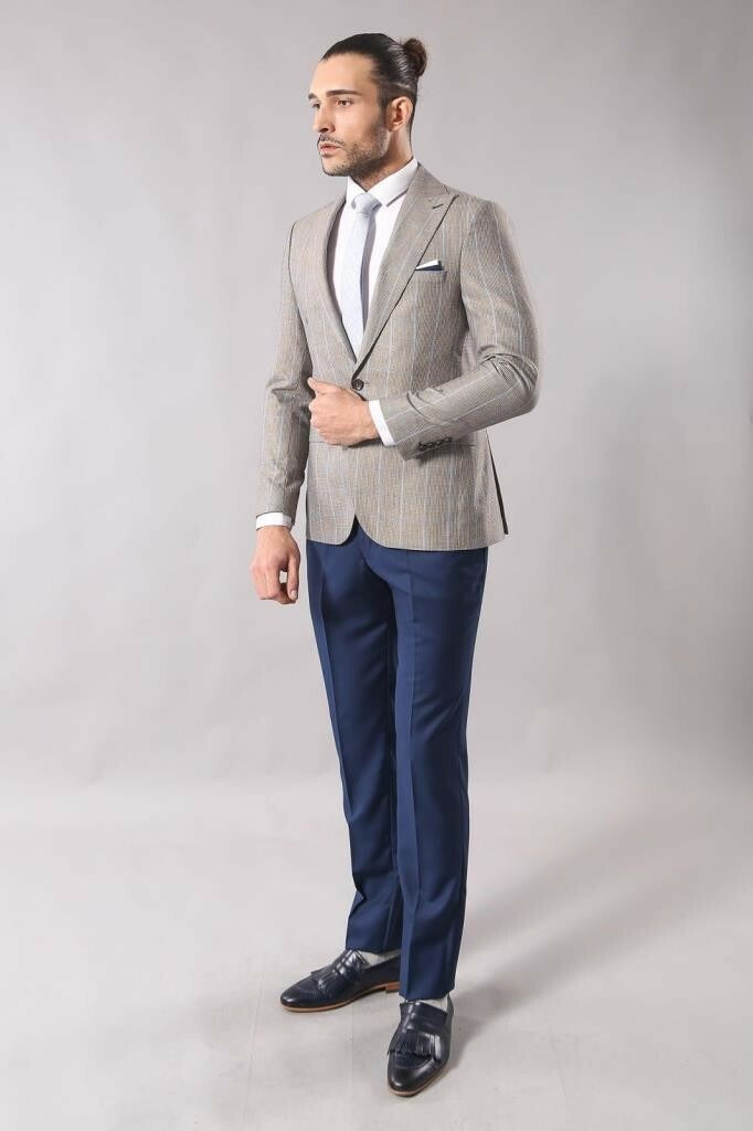 WSS Single Button Plaid Cream Blazer  - Hayward