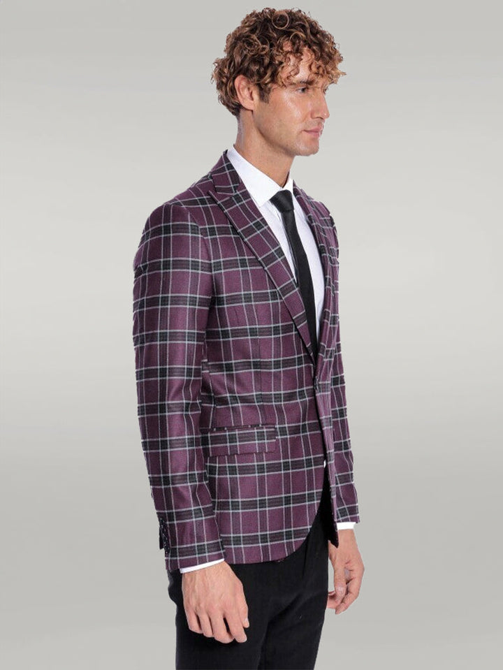 WSS Slim Fit Peak Lapel Purple Men Blazer  - Singen