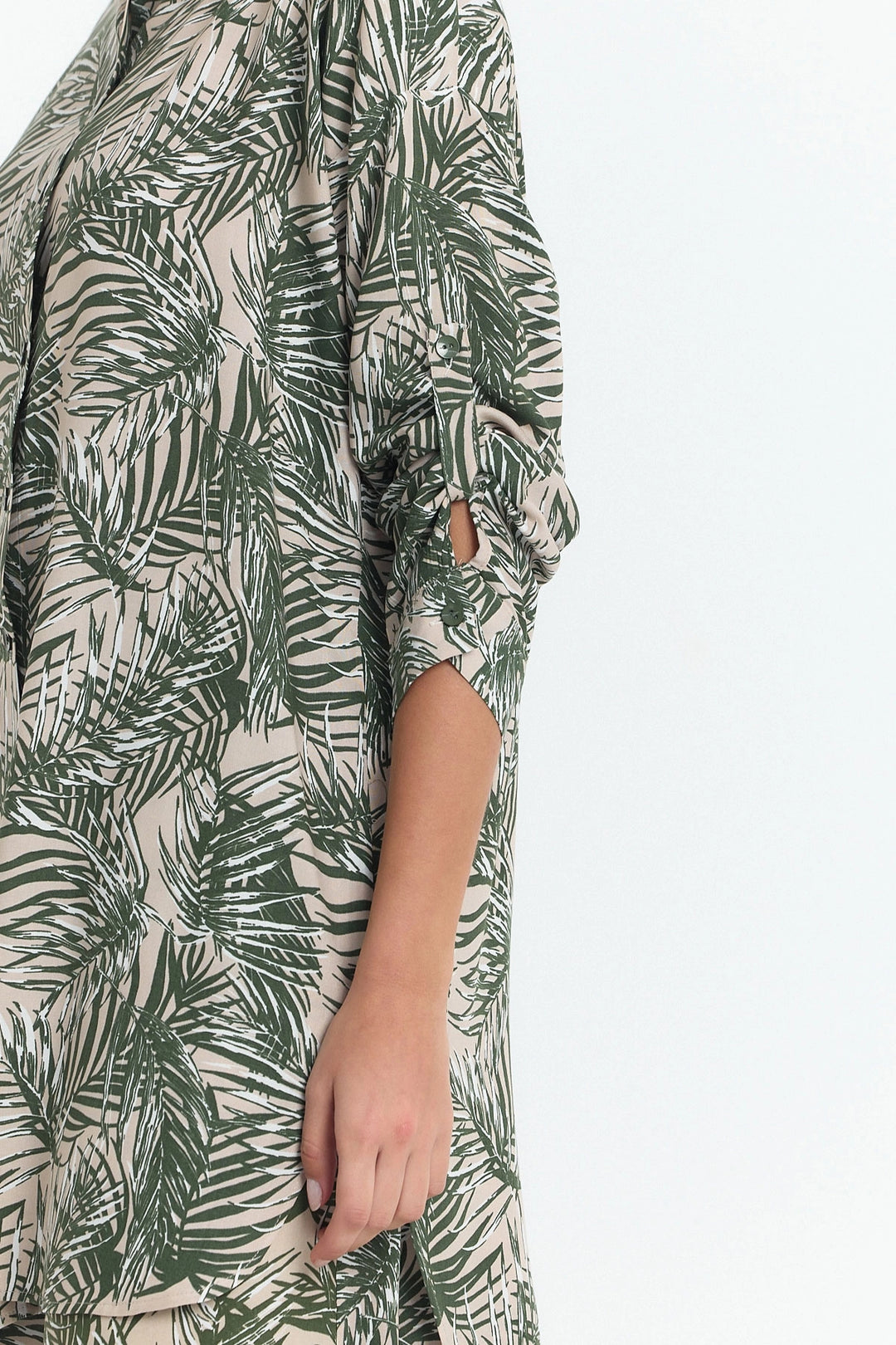 Unripe Green Flower Patterned Long Tunic and Pants Woven Viscon Top Bottom Set BCVL-25V053-2 - Brighton