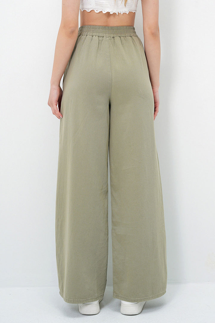 Unripe Green Double Pocket Gabardine Palazzo Pants BCHNW-251185 - Yenakiieve