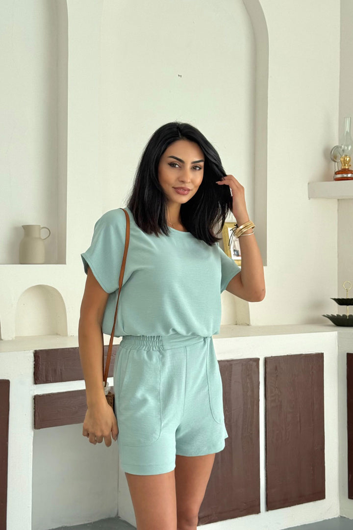 Unripe Green Linen Aerobin Woven Top and Bottom Shorts Set BCCM-253000 - Erftstadt