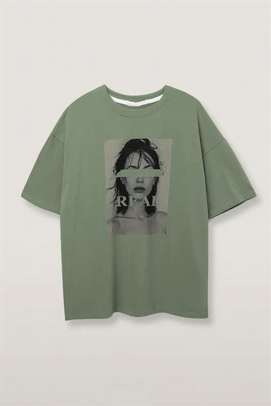 MDX Unripe Green Oversize Printed Women's T-shirt MG1764 - Maarssen