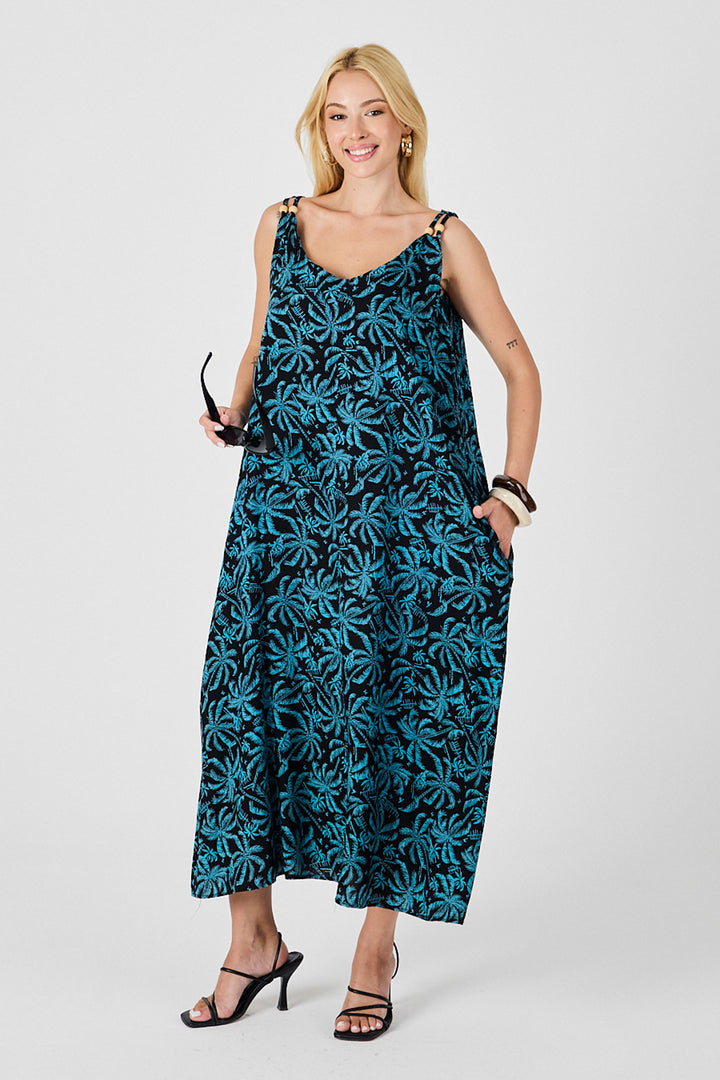 Glass Bead Detailed Strappy Loose Dress with Double Pockets BCVL-254027 - Yuzhnoukrainsk