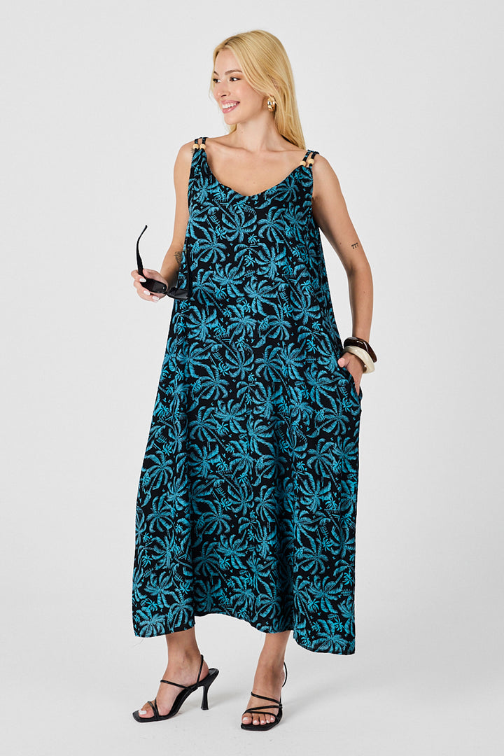 Glass Bead Detailed Strappy Loose Dress with Double Pockets BCVL-254027 - Yuzhnoukrainsk