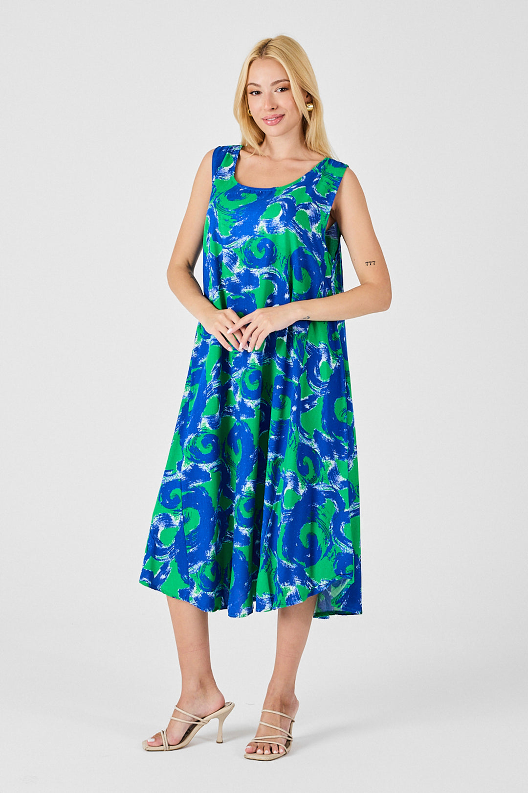 Glass Belly U Neck Sleeveless Asymmetric Cut Midi Dress BCVL-254017 - Geneva