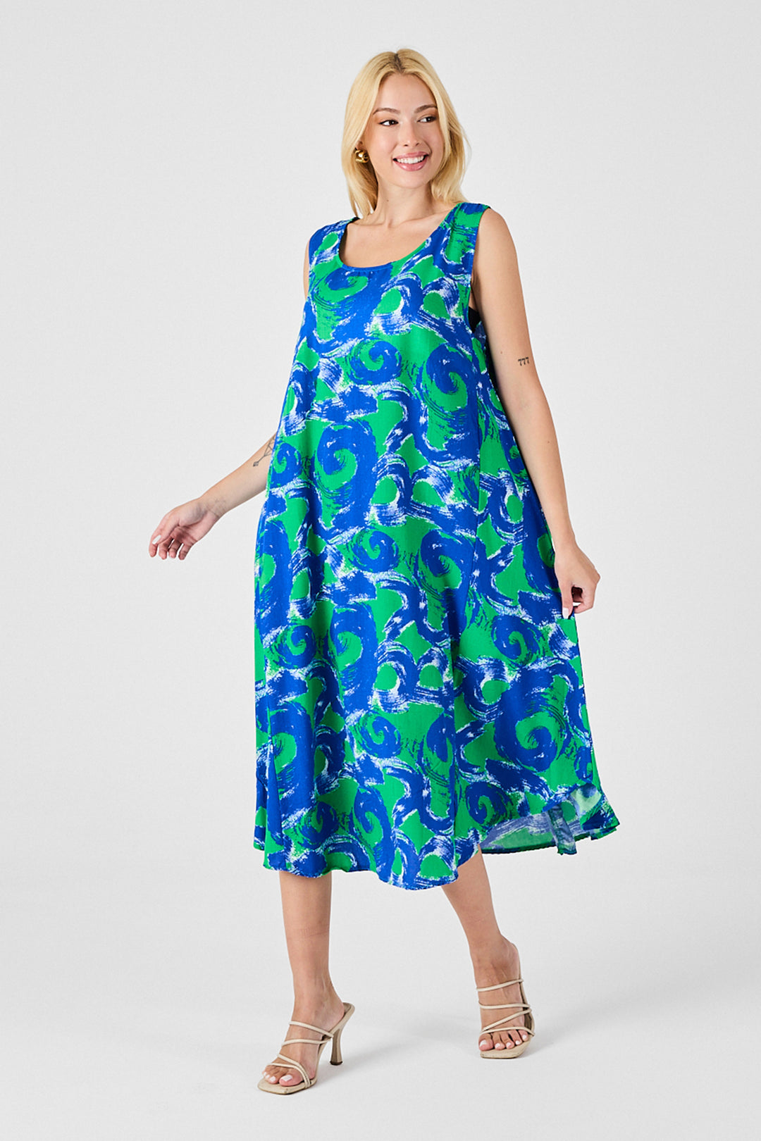 Glass Belly U Neck Sleeveless Asymmetric Cut Midi Dress BCVL-254017 - Geneva
