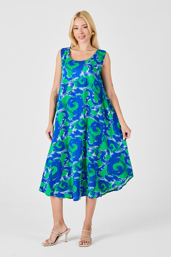 Glass Belly U Neck Sleeveless Asymmetric Cut Midi Dress BCVL-254017 - Geneva
